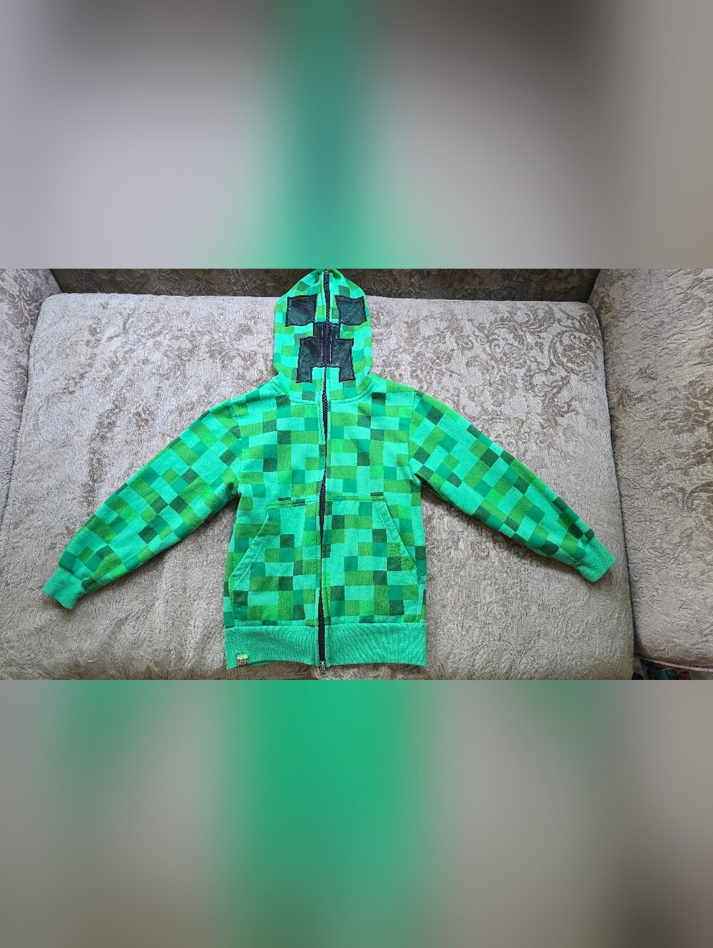 MAD Engine Green Pixel-Pattern Zip Hoodie for Kids